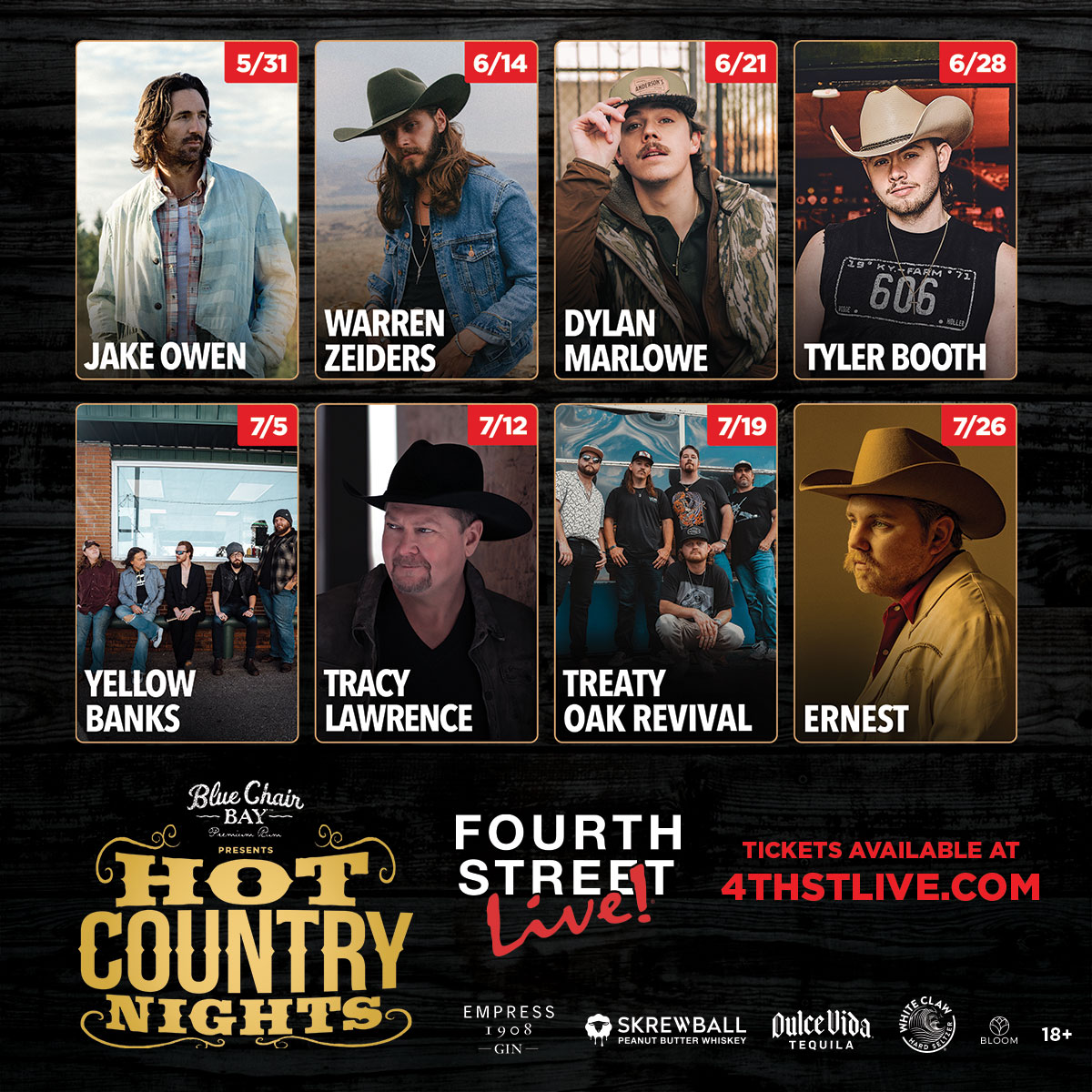 Hot Country Nights 2024 Line Up at Fourth Street Live